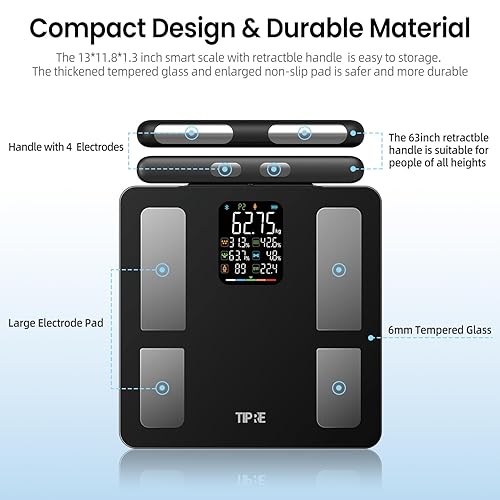 Miniatura 7 de Báscula inteligente para peso corporal, báscula digital de 8 electrodos para grasa corporal, báscula de baño con IMC, análisis de composición de