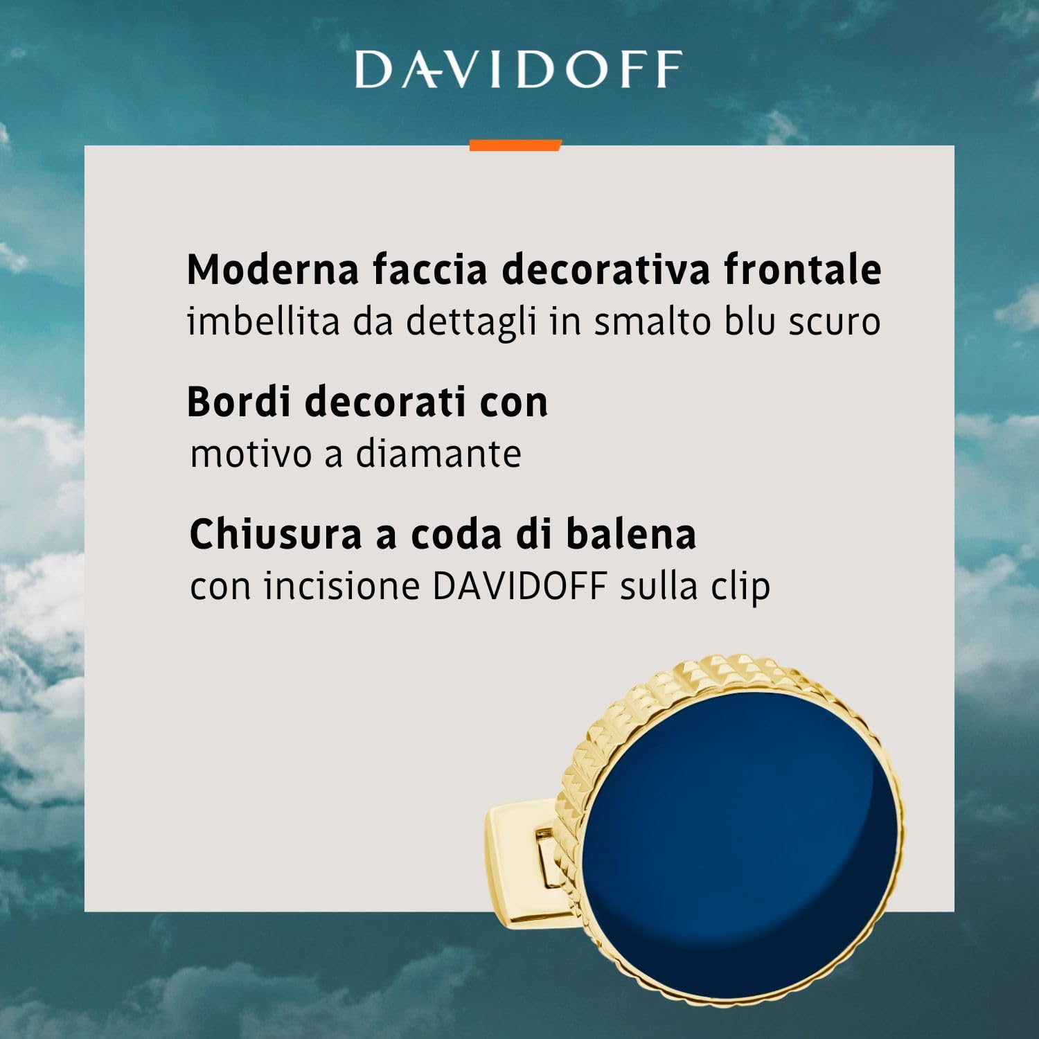 DAVIDOFF PARIS Cufflinks Gold - Gemelli oro - camicia uomo quadrati - Accessori uomo placcati in oro, motivo Clous de PARIS
