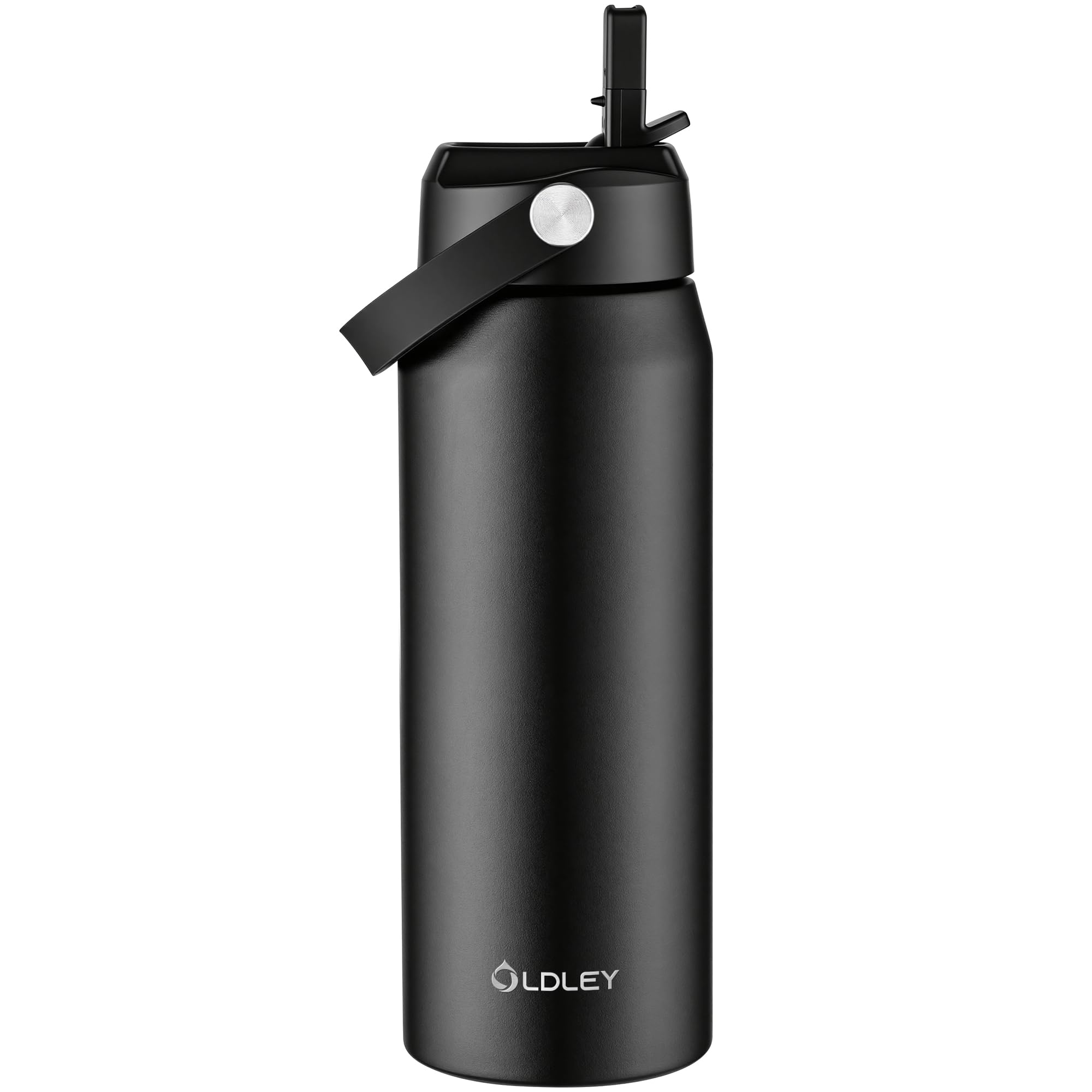 OLDLEY 750ml Insulated Water Bottle with Straw, Stainless Steel Water Bottles with Handle, Leakproof BPA Free Vacuum Metal Flask Keep Hot and Cold for Sports, Travel, Hiking (Black)