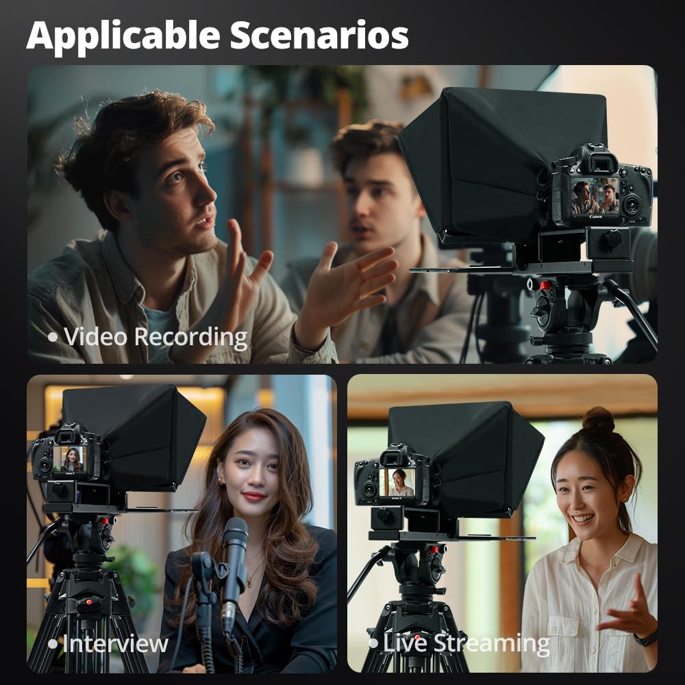 Ambitful T14Pro Teleprompter für Kamera, iPad, Android-Tablet, Smartphone, App-Steuerung/keine Montage, kompatibel mit iOS Android, für Online-Tech/Interview/Vlogger/Live-Streaming