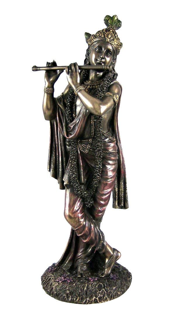Sri Krishna CultureLarge Standing Krishna with Flute - 12 inches-Krishna Idol for Home-Antique Finish-Idol for Décor