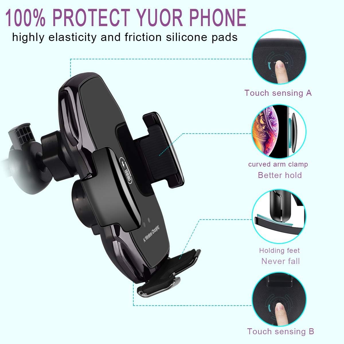 Blасk Frіdау - 80% оƒƒ Wireless car Charger,EERIE A5 Smart Sensor Wireless Car Charger Mount,QI 10W Automatic Clamping Fast Charging Holder Compatible with iPhone 11/Xs/Xs Max/XR/X/8/8 Plus,Samsung Note 9/S9/S9+/S8(Black)