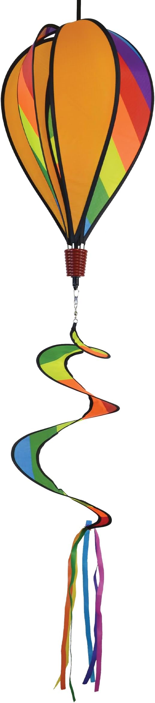 In the Breeze 6 Panel Rainbow Stripe Hot Air Balloon - Wind Spinner Includes Curlie Tail - Colorful Kinetic Hanging Decoration,11" W x 17" H, 30" Tail