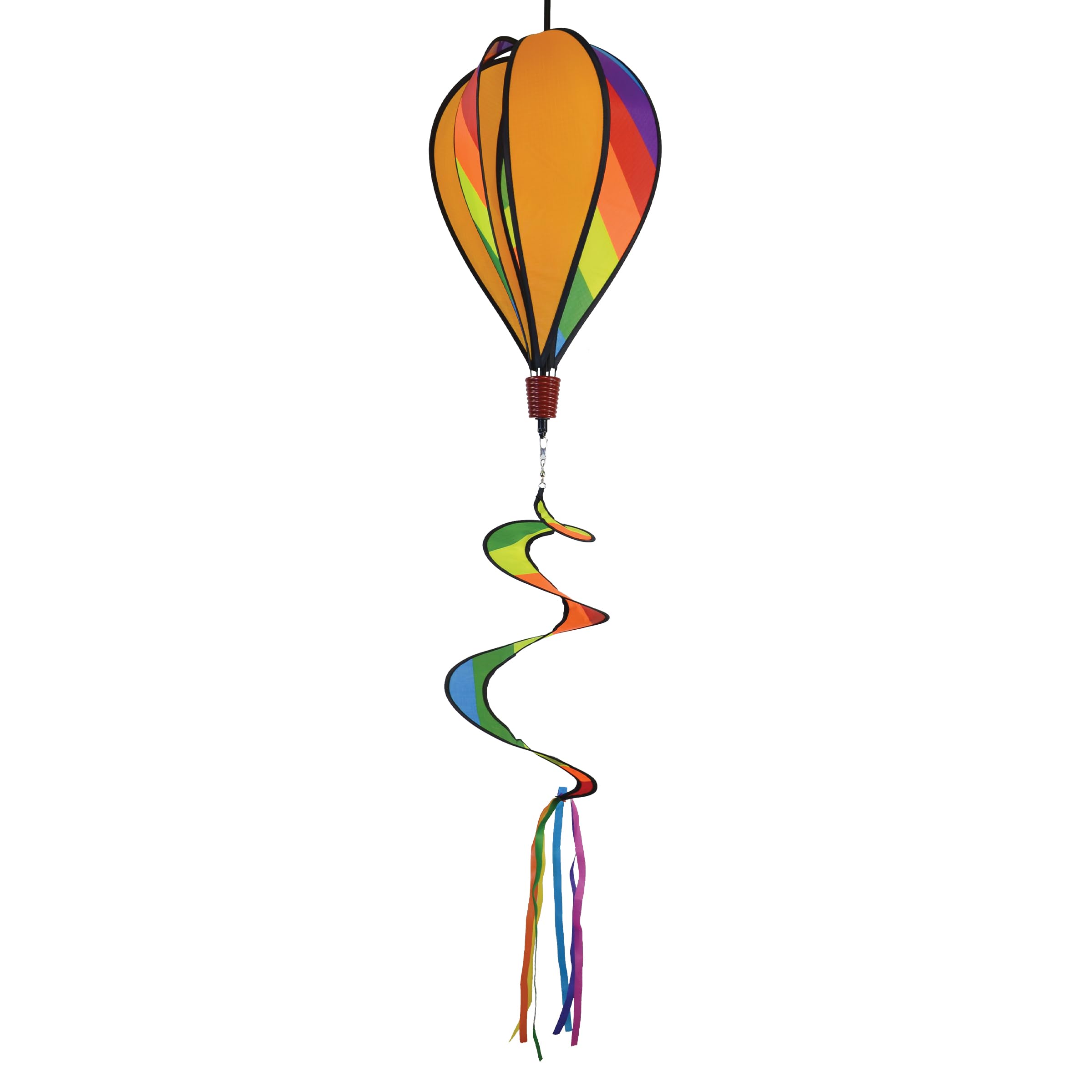 In the Breeze 6 Panel Rainbow Stripe Hot Air Balloon - Wind Spinner Includes Curlie Tail - Colorful Kinetic Hanging Decoration,11" W x 17" H, 30" Tail