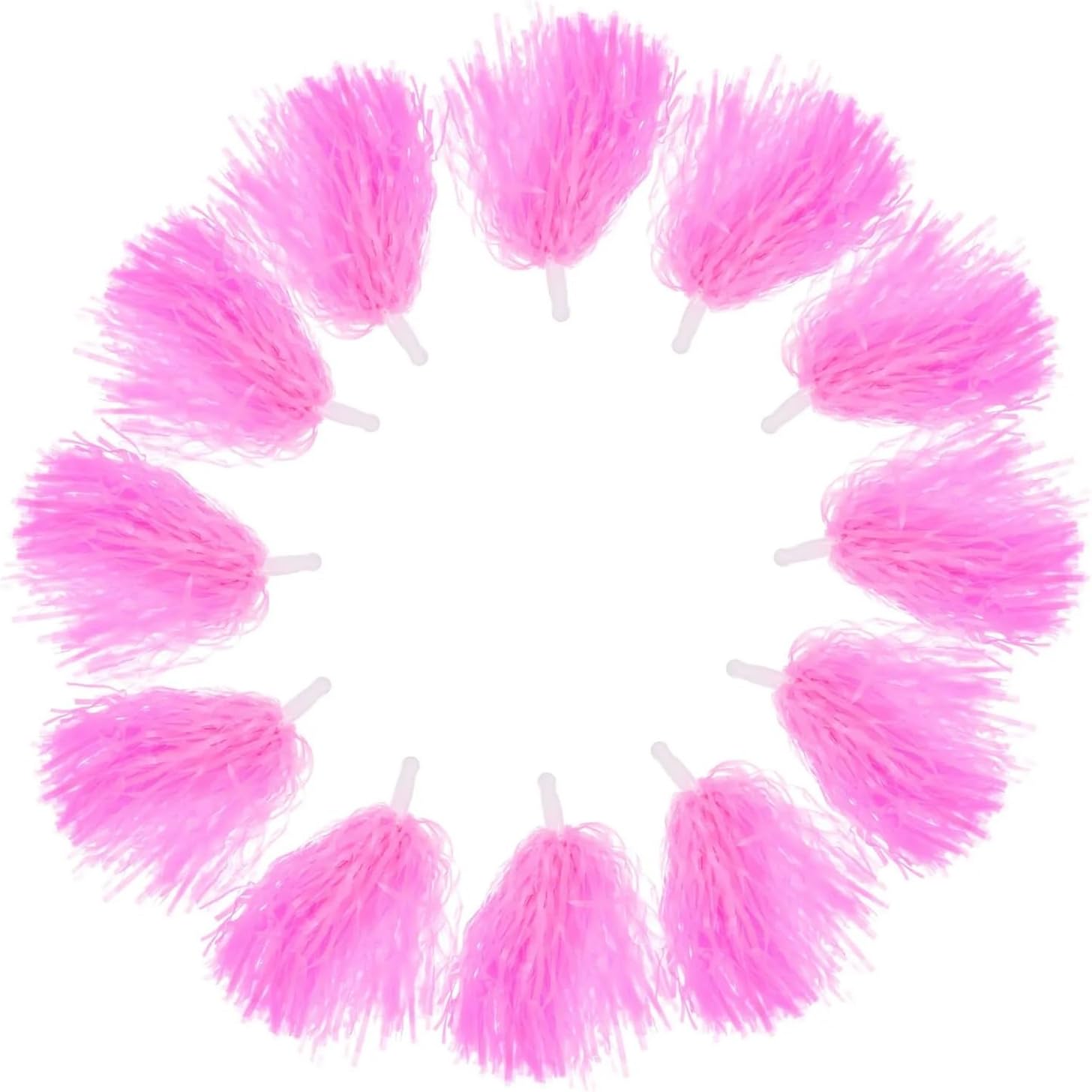 Pom Poms Cheerleading 24Pcs Shining Pink Cheer Pom Poms Handled Plastic Pompoms for Dance Squad Cheering Performance Event Supplies