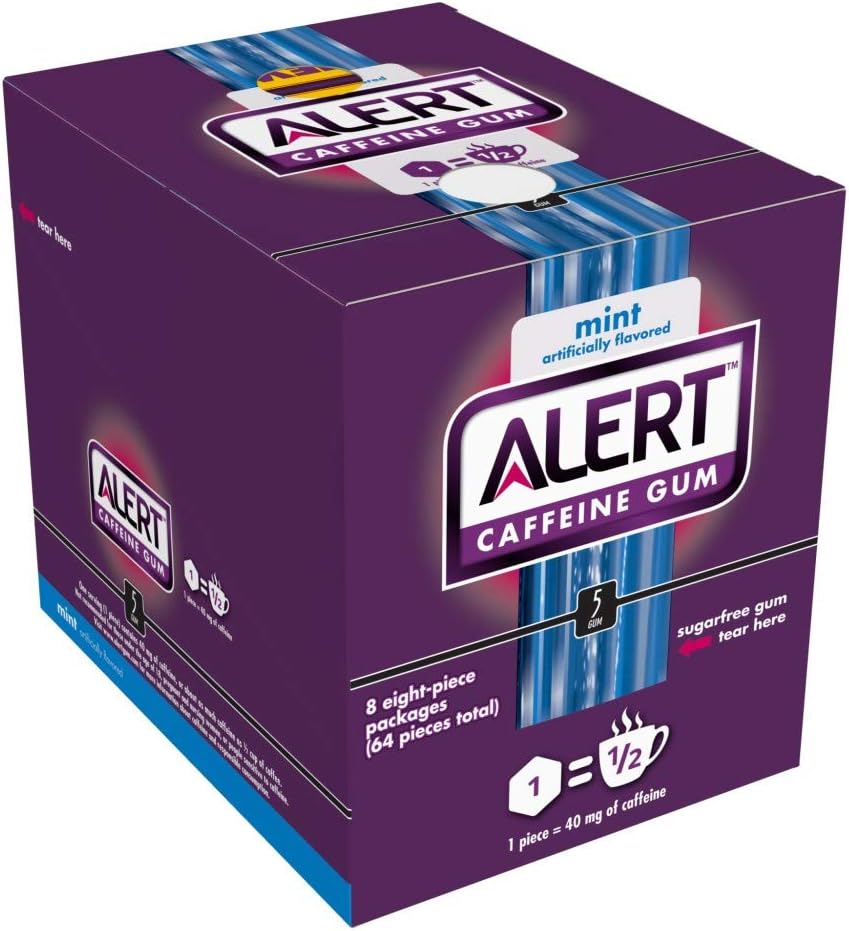 5 GUM Alert Caffeine Mint Chewing Gum, 8 Count (Pack of 8)