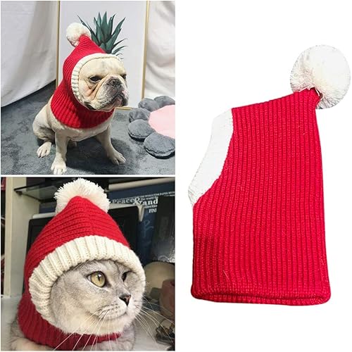Miniatura 10 de POPETPOP Sombrero de Navidad para perro, acogedor gorro de invierno cálido de ganchillo para perro, sombrero grueso para cachorros, gorro pequeño de