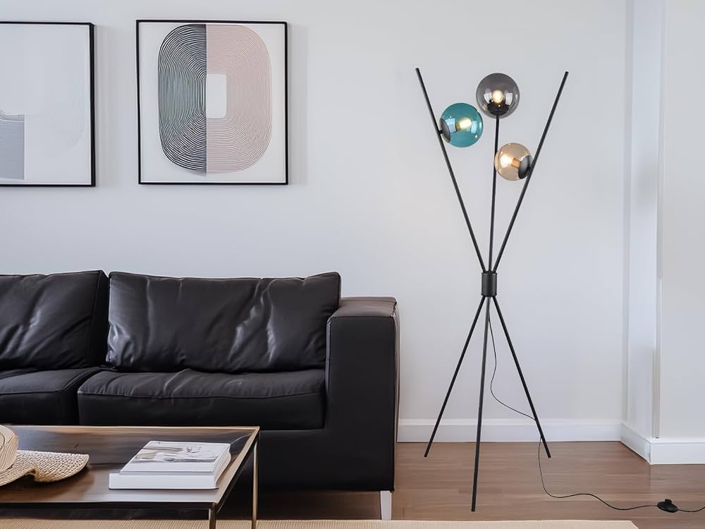 Trio Leuchten Stehleuchte Lance 403400317, Metall Schwarz matt, Glas multicolor, exkl. 3x E14, 28 watt Beleuchtung