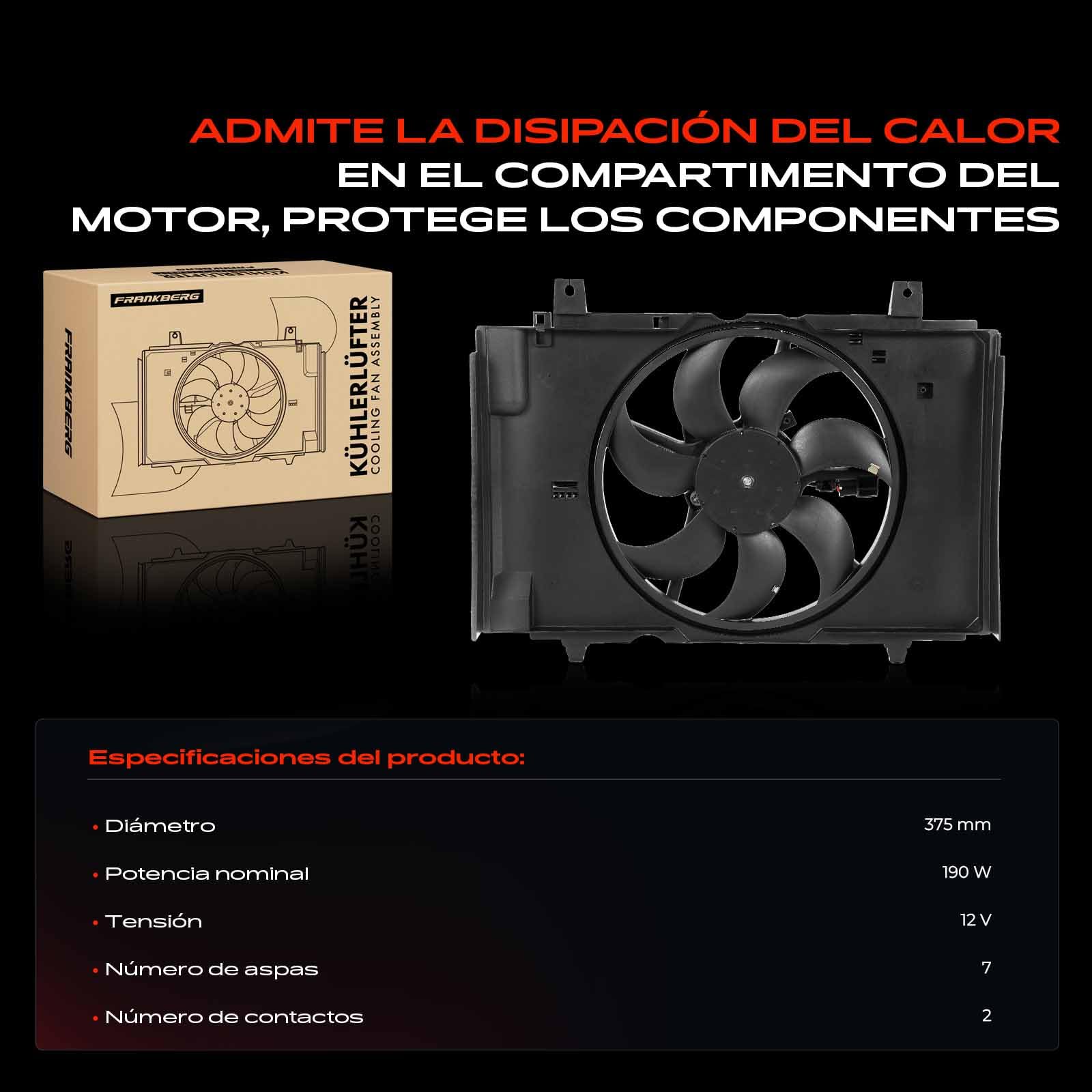 Frankberg Ventilador del radiador 214811KA0A | Compatible con: Tiida Hatchback, Juke F15, Tiida Hatchback C11, Furgoneta Juke F15, Cubo Z12