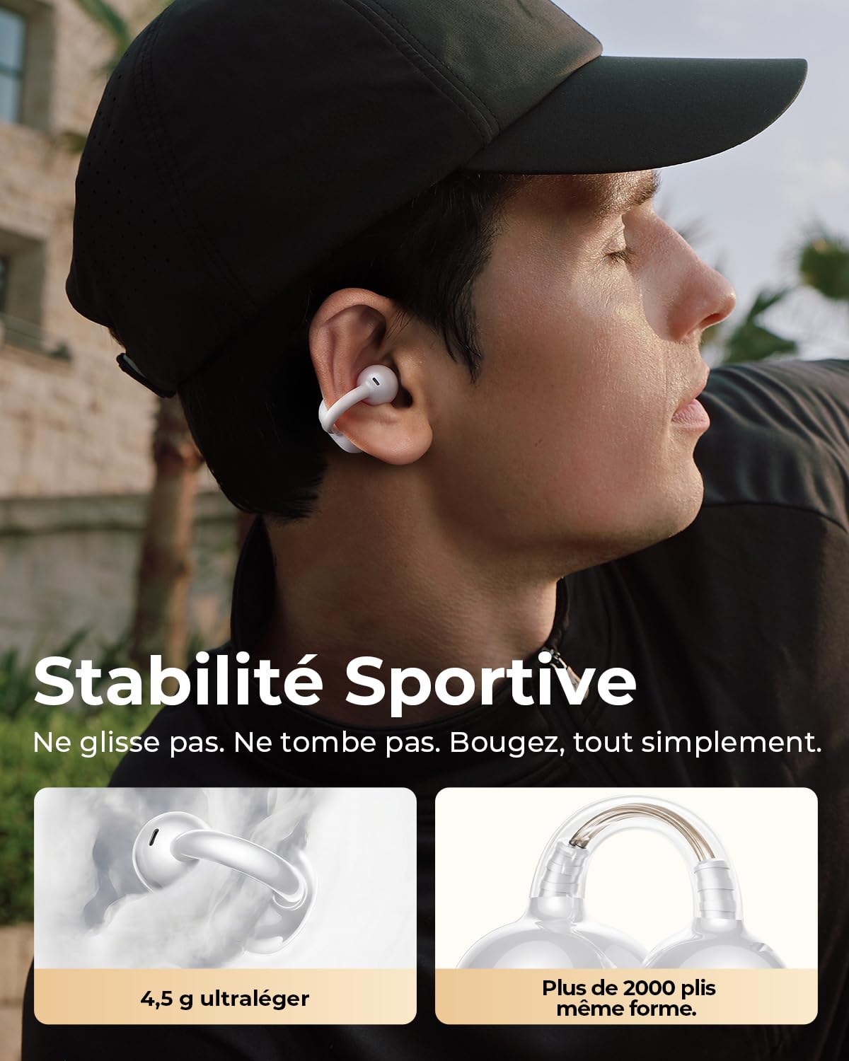 SANAG S6SUltra Écouteurs Bluetooth Sans Fil, Écouteurs Sport Clip Ouvert, 42H Lecture, IP67 Imperméable, Ultra-Légers 4.5g, Bluetooth 6.0, pour Running, Fitness, Travail (Blanc)