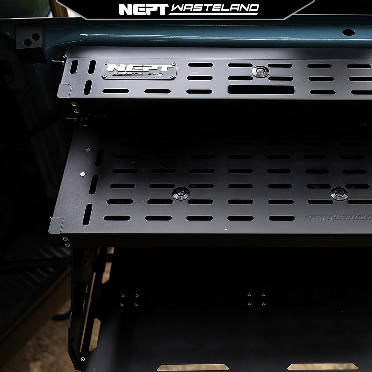 Multifunction Tailgate Operating Platform for Bronco, Premium CNC Al-Mg Alloy Foldable Tailgate Console Expansion Panel for 2021~2025 Ford Bronco, Non-Destructive Installation