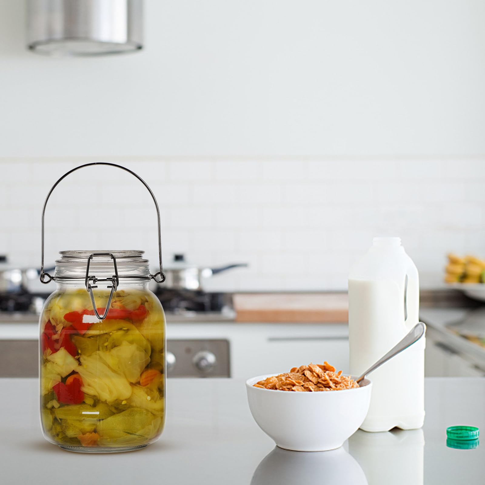 BETOOKY Tarro de Almacenamiento Hermético de Vidrio de 1.5l Diseño Sencillo para Encurtidos y Alimentos, Recipiente Resistente Tapa Sellada para Cocina Doméstica
