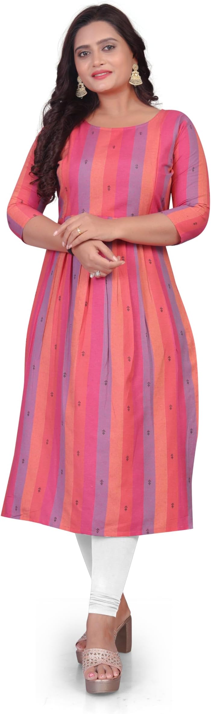 Lerkiza Women's Mother Feeding 3/4 Sleeve Boat Neck Anarkali Calf Knee Length S to 3XL Size Cotton Kurti.(1451)