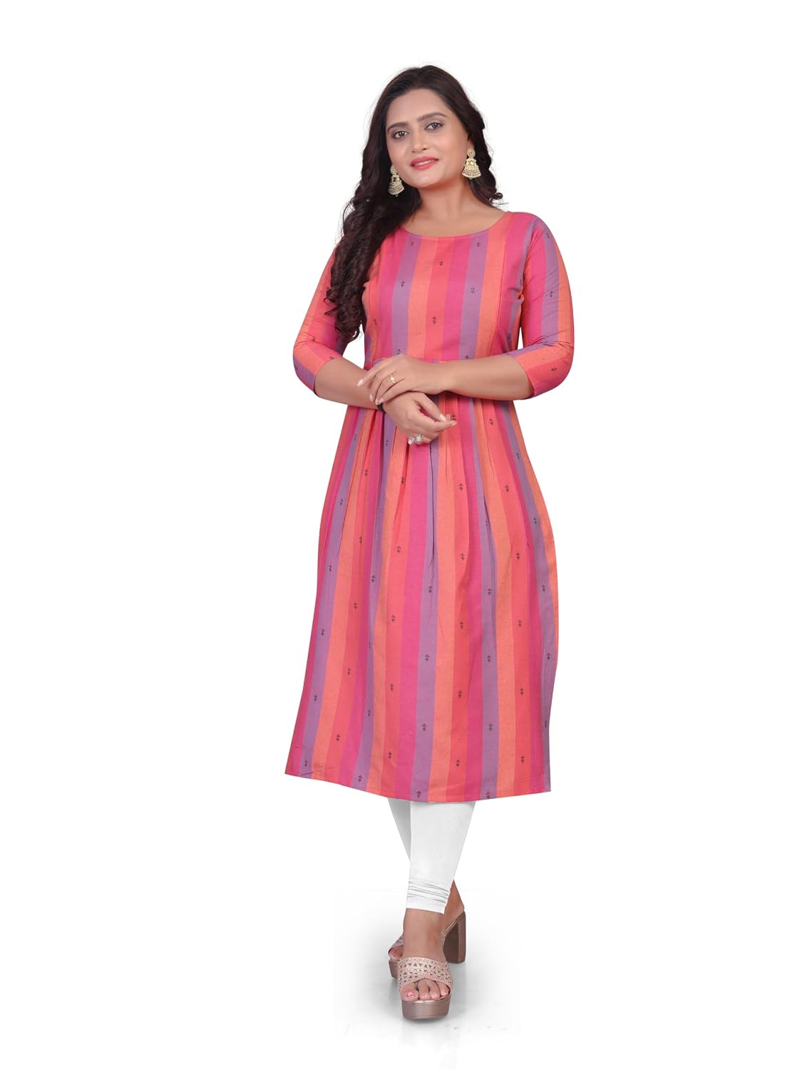 Lerkiza Women's Mother Feeding 3/4 Sleeve Boat Neck Anarkali Calf Knee Length S to 3XL Size Cotton Kurti.(1451)