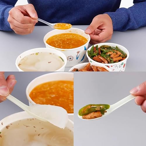 Miniatura 4 de Paquete de 50 cucharas de sopa asiáticas desechables para comedor, cuchara china de plástico transparente (50 unidades, transparente)