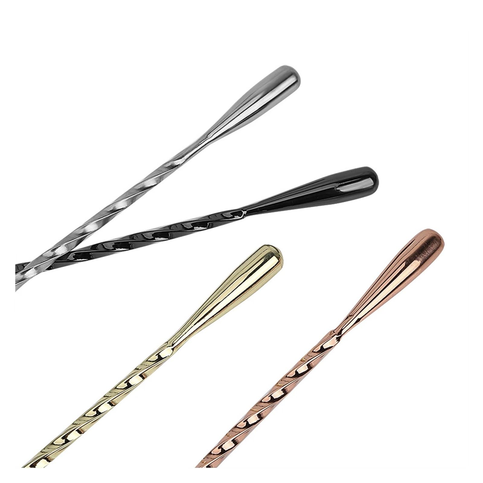 2 uds 40cm Barra agitadora de Acero Inoxidable Cuchara for Mezclar onzas cóctel Patrón En Espiral Herramientas Barman(40cm Black 2pcs)