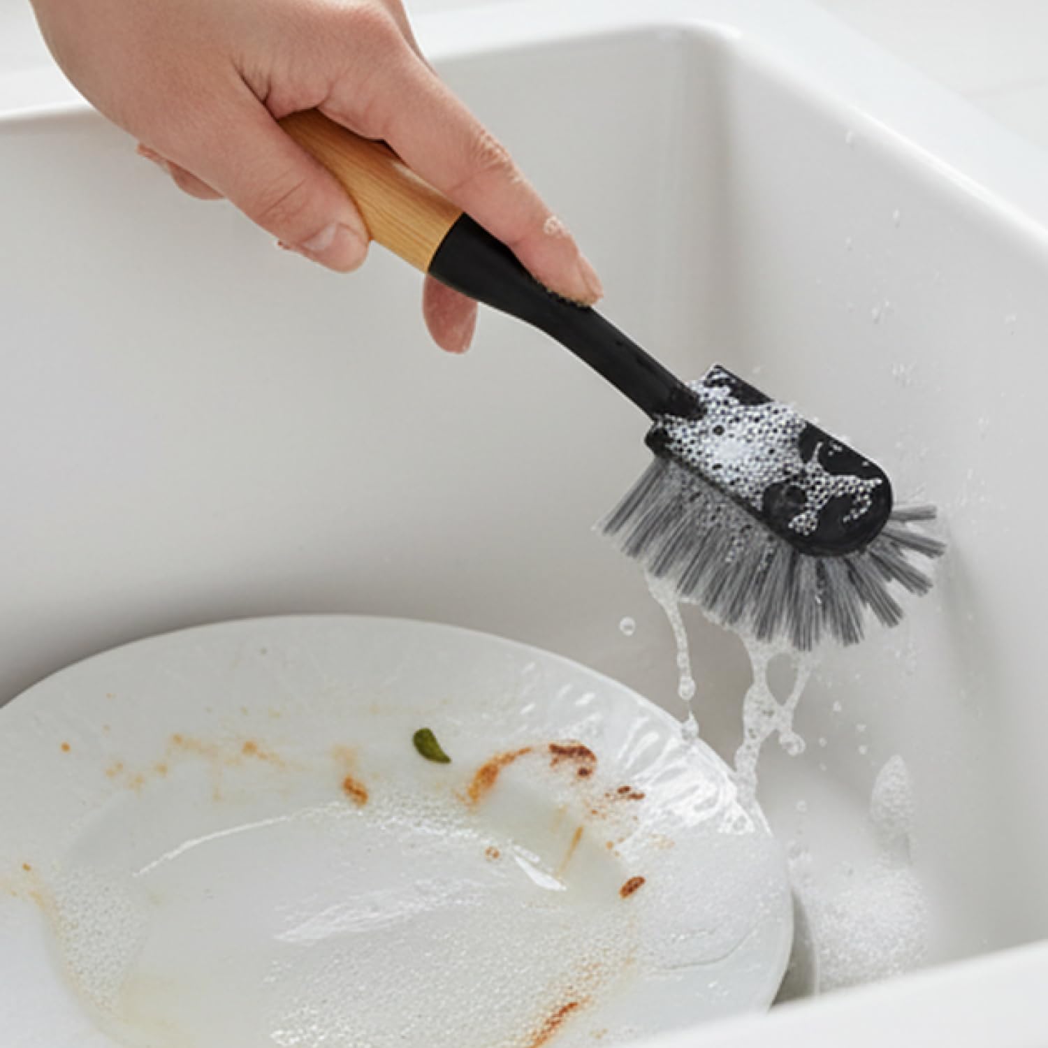 com-four® 3x szczotka do naczyn z bambusowym uchwytem, wytrzymale plastikowe szczotki do kuchni i domu, trwale do talerzy, garnków oraz szklanek (3x Szczotka do naczyn)