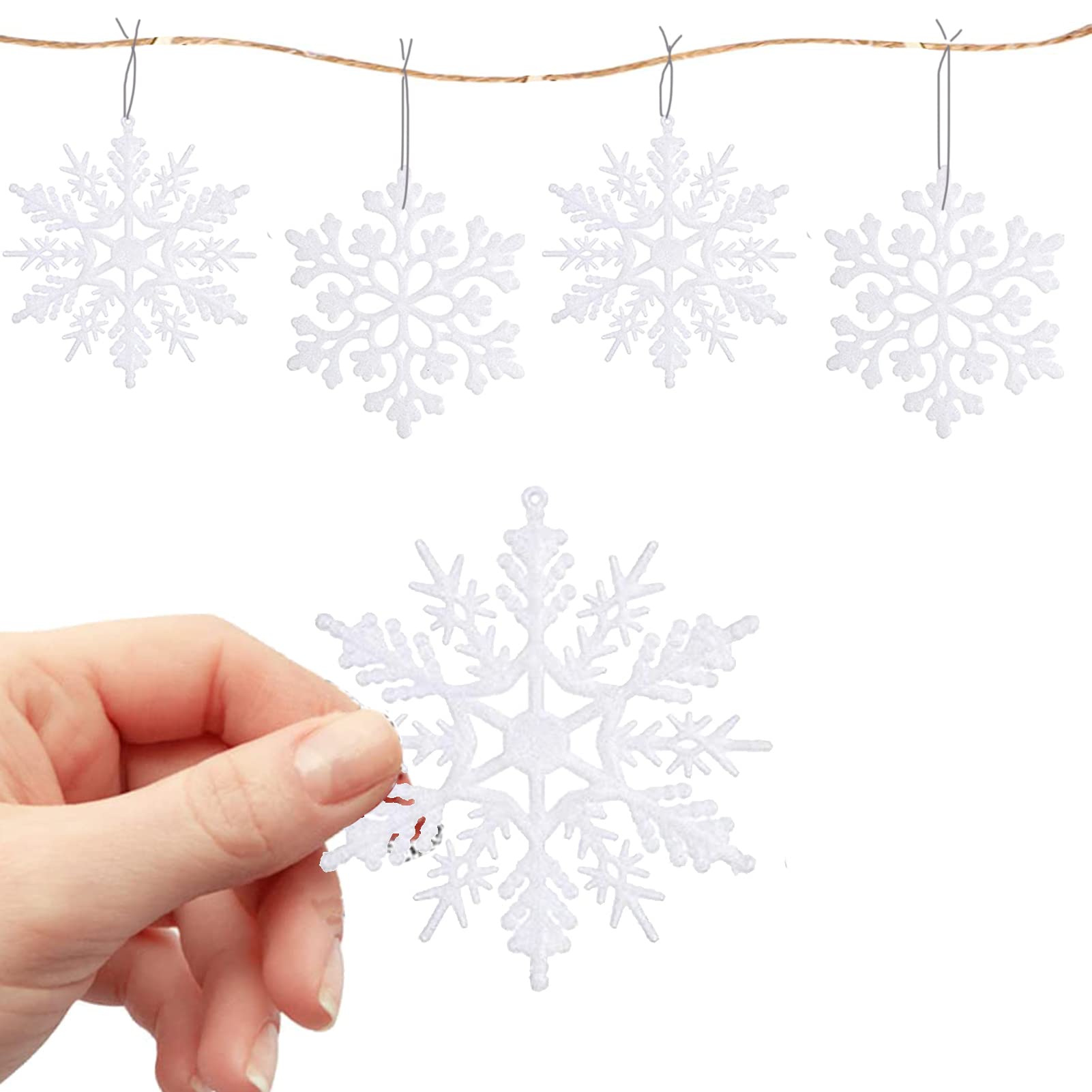 Ghirlanda Di Fiocchi Di Neve Bianco Perla 15,8 Metri - Decorazione Per Feste Invernali, Natale, Matrimoni - 2