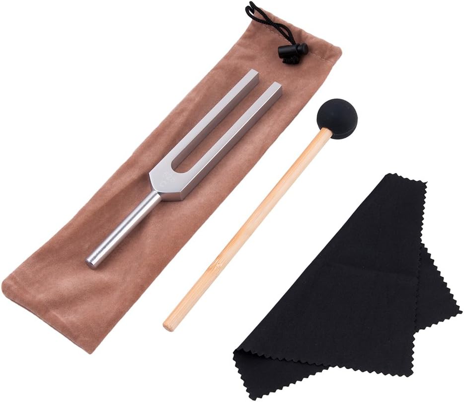 QIYUN Tuning Fork, 528 Hz Tuning Fork with Silicone Hammer and Cleaning Cloth Solfeggio Tuning Fork for DNA Repair Healing and Perfect Healing Musical Instrument