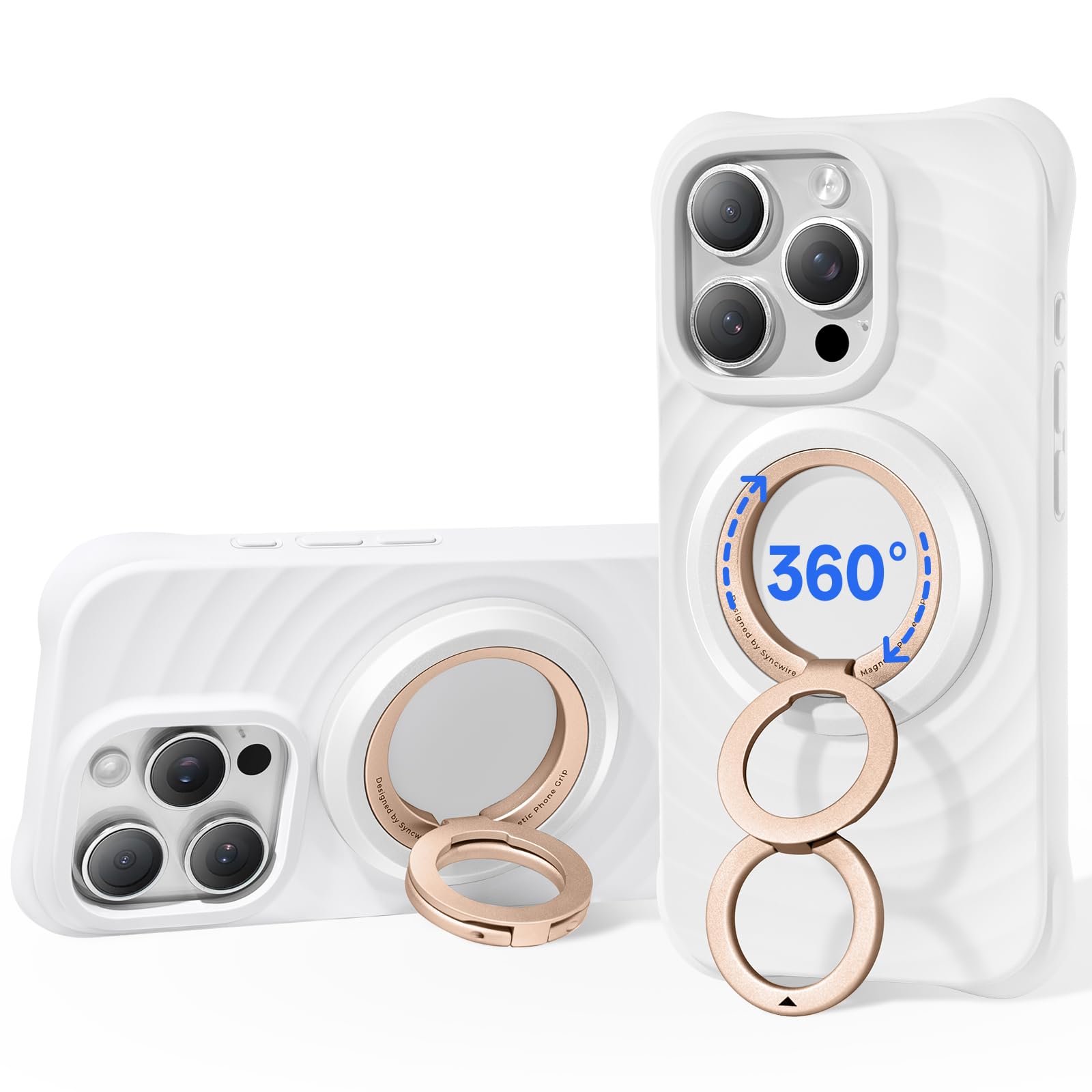 SYNCWIRE Mobile Phone Ring Holder Magnetic for MagSafe - 360° Rotating Magnetic Ring Holder for Mobile Phone Finger Holder for iPhone 17 16 15 14 13 12 Pro Max Compatible with MagSafe Accessories - Pearl Gold