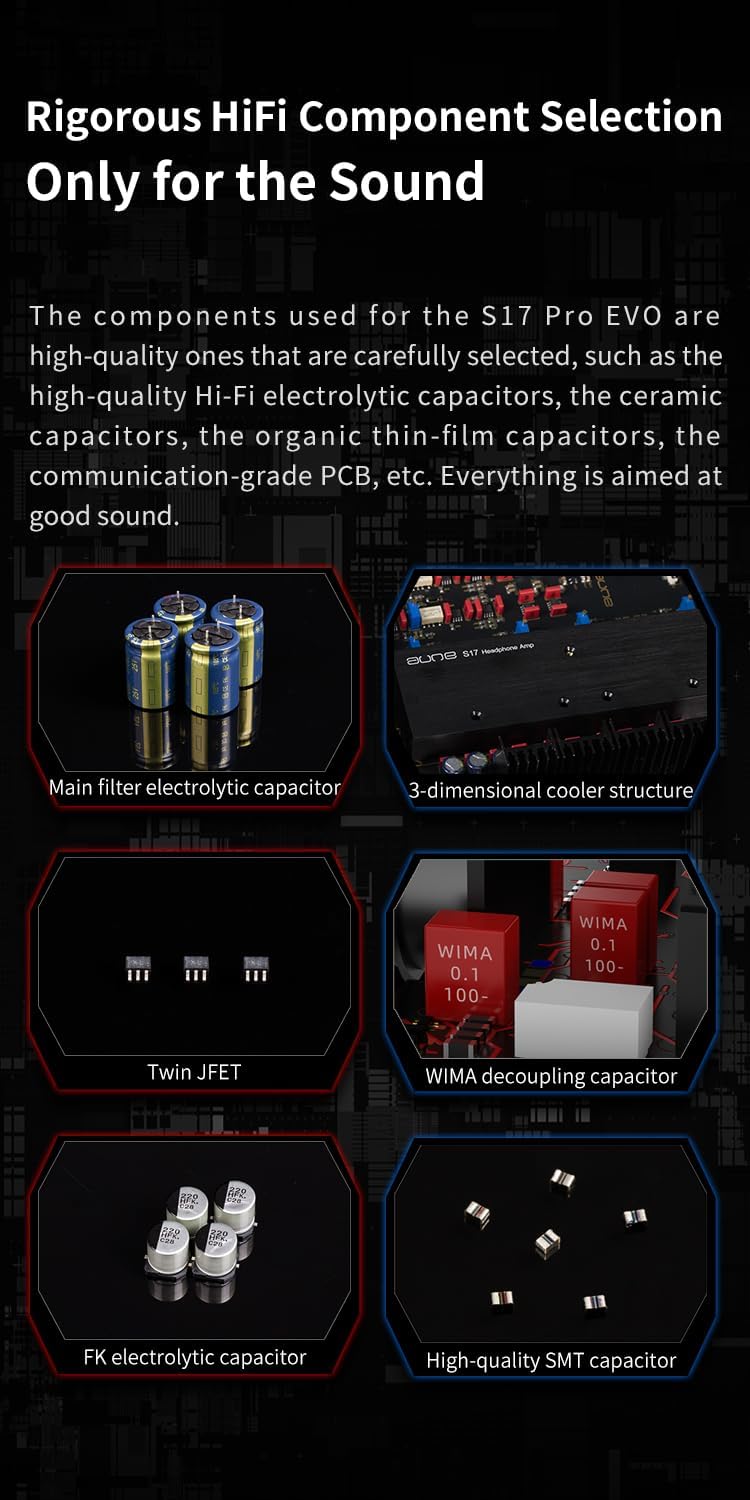 Aune S17 Pro EVO Headphone Amp, Pre-amp, Fine Volume Curve, Pure Class-A, Fully-Discrete Fully Balanced, 6.35mm/XLR/4.4mm Headphone Jack, Twin JFET, XLR/RCA Preamp Out, for DAC/Speaker/Home Audio