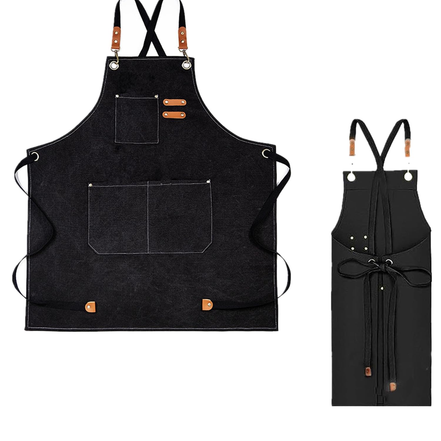 Chef Aprons for Men Women with Large Pockets,Cotton Canvas Cross Back Apron with Adjustable Straps,Water-Resistant Apron for Cooking BBQ Work Painting Kitchen Gardener Chef Baking