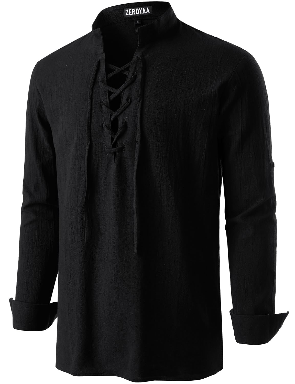 ZEROYAA Mens Medieval Vintage Long Sleeve Lace Up Shirt Renaissance Costume for Halloween Viking Pirate Cosplay