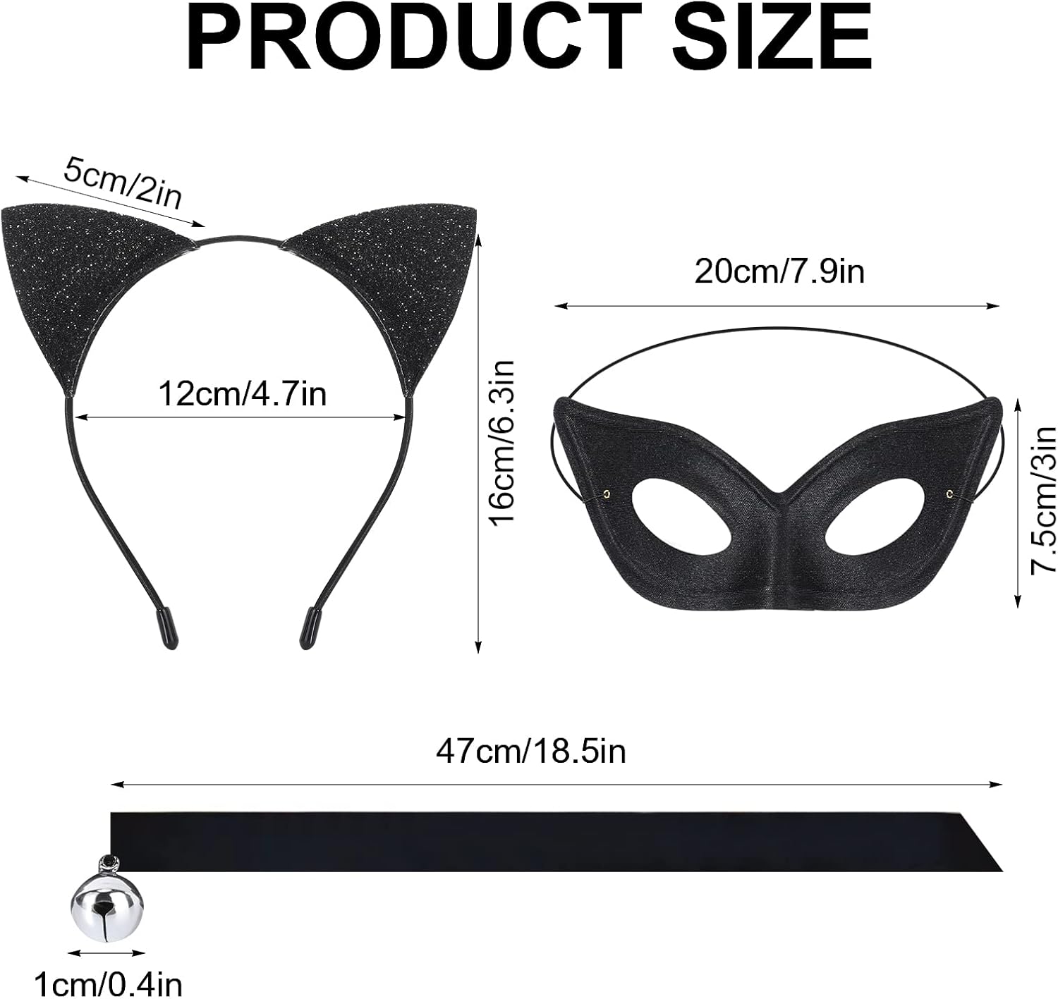 Hifot Black Cat Costume for Women,Cat Ear Headband Tail Cat Eye Cover Chocker Necklace Anime Cosplay Costumes for Women Masquerade Fancy Dress - Image 2