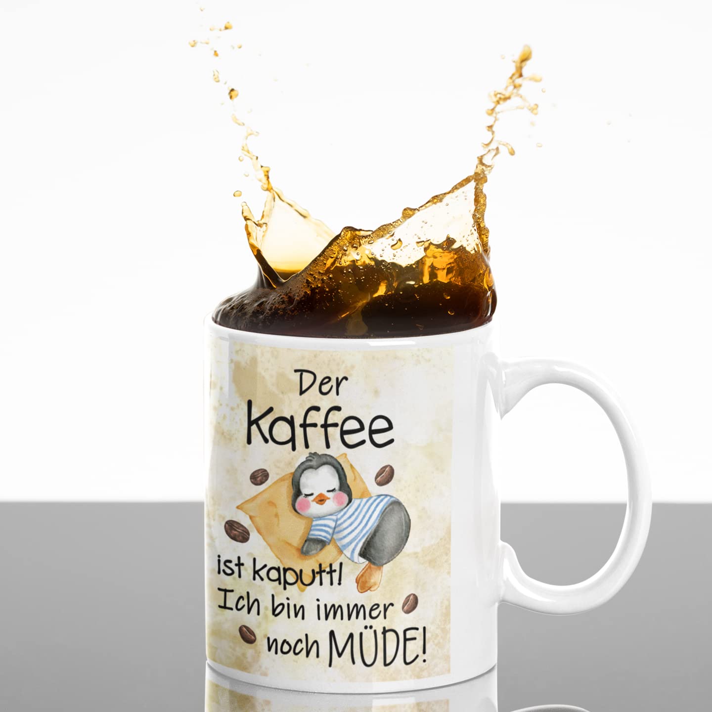 Lustige Pinguin-Kaffeetasse 'Der Kaffee Ist Kaputt!' - Spülmaschinenfest, 330 Ml, Beidseitig Bedruckt