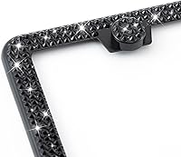 Vista 2 de Marco de matrícula brillante para mujer, paquete de 2 soportes de matrícula de acero inoxidable de alta calidad, hechos a mano con diamantes