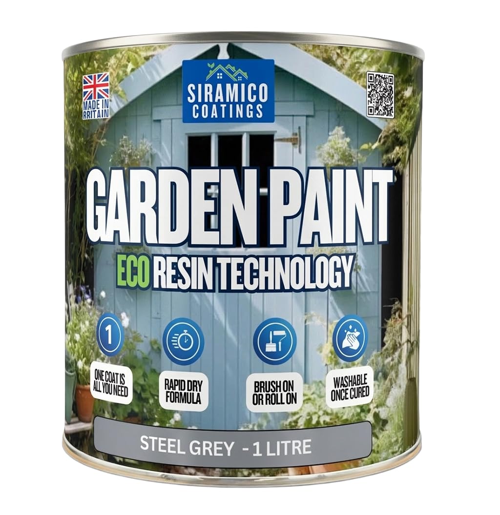 SIRAMICO COATINGS Garden Paint – 1 Litre - Eco Resin Premium One Coat Garden Paint for Garden Furniture (Steel Grey)