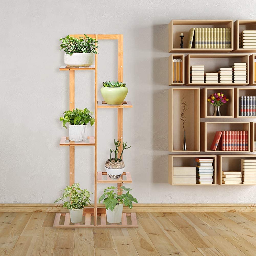 Ejoyous Scaffale per Piante in Legno di Bambù, 5 Strati, 6 Vasi, Porta Piante da Balcone, Soggiorno, Giardino, Patio, per Decorazioni Floreali