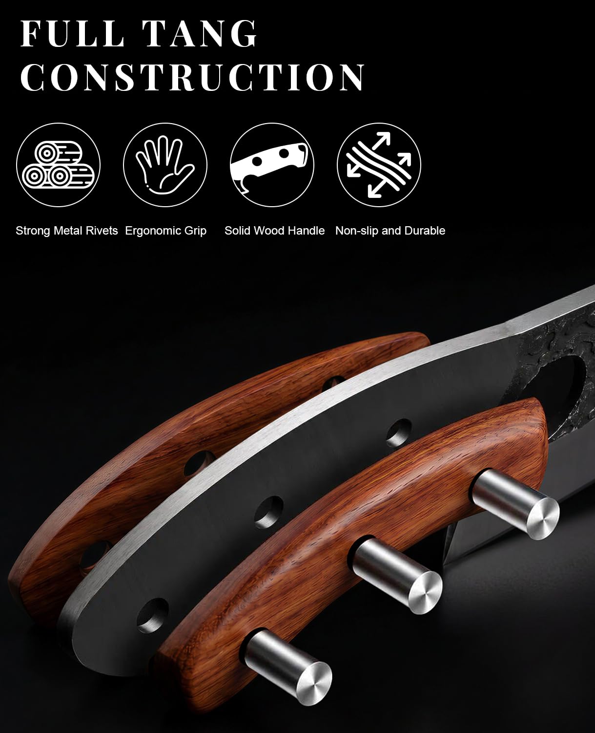 MOSFiATA Set 3 Coltelli da Macellaio, Insieme di Coltelli Serbi in Acciaio ad Alto Tenore di Carbonio per Carne, Dotato di Pratica Borsa Porta Utensili Portatile, Regalo Perfetto per Ogni Occasione