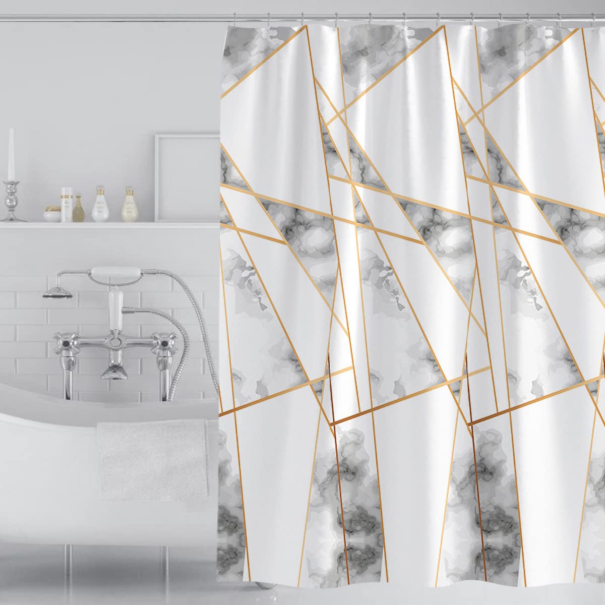 Tennove Shower Curtain 180x200cm Modern Geometric Bathroom Curtain Waterproof Thick Polyester Fabric Shower Curtain Washable Bathtub Curtain with Hooks, Weighted Hem — image 1