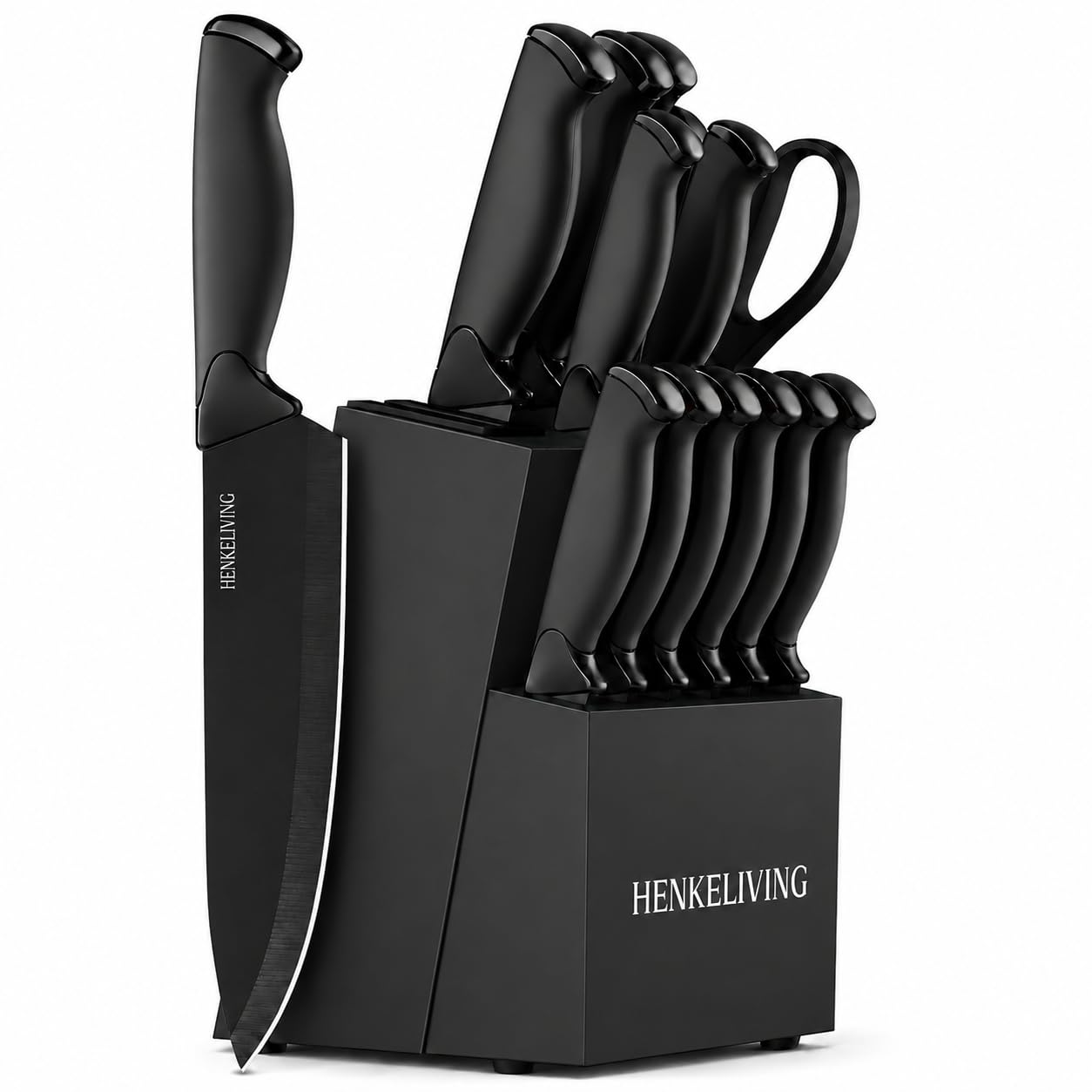 HENKELIVING 14-Piece Black Knife Block Set