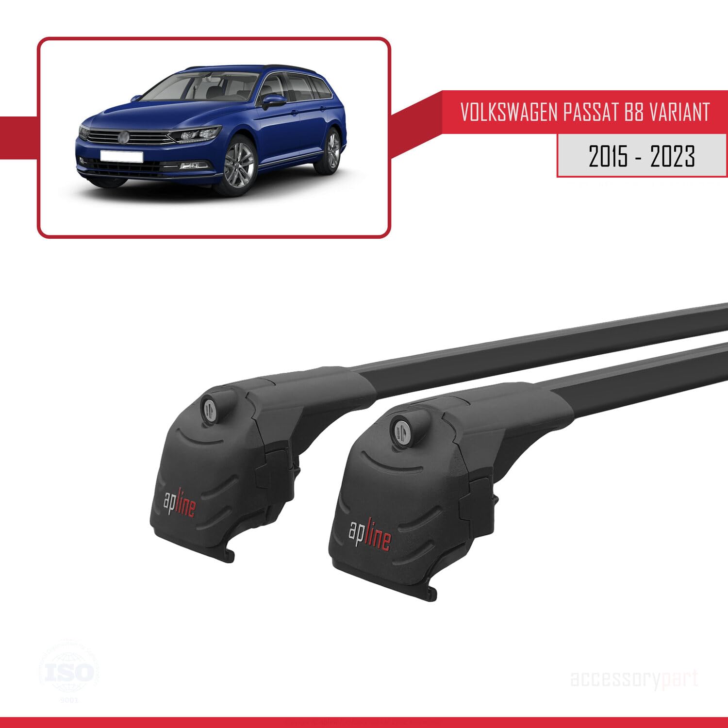 Kompatybilny z Volkswagen Passat B8 (3G) Variant 2015-2023 ACE-2 bagażnik dachowy samochodowy poprzeczka czarne aluminium 2 drążki