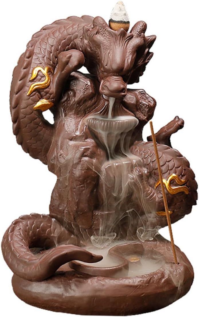 Mipcase Dragon Purple Sand Backflow Incense Burner Dragon Statue Incense Holder Creative Desktop Censer for Home Aromatherapy and Meditation Decor