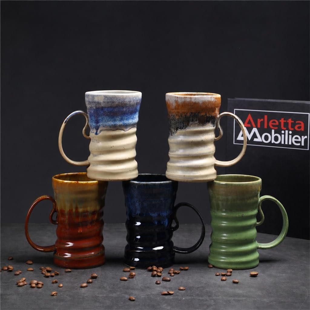 17oz Large Unique Cool Tall Handmade Ceramic Coffee Mug with Comfortable Big handle, Big Pottery Tea Mug, Artisanal Stoneware Coffee cup, Rustic Lead-free Tea Cups, Microwave safe Coffee Cup image 5