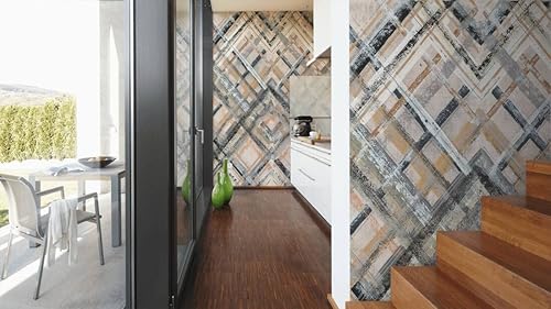 Miniatura 7 de CONCORD WALLCOVERINGS  Papel pintado geométrico para dormitorio, rombos, naranja gris crema, 104 pulgadas de ancho x 110 pulgadas de alto, 5 partes