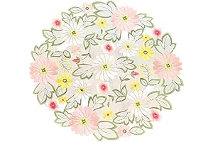 Embroidery Spring Daisy Flowers Round Placemats Set of 4, 15" Home Kitchen...