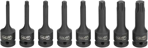 Miniatura 2 de Jetech Juego de 8 llaves de impacto de 1/2 pulgada Torx Star, T30-T70, acero Cr-Mo, construcción de una pieza, incluye funda de transporte moldeada