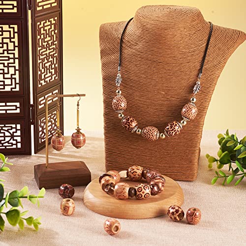 Craftdady 50Pcs 16x17mm Mixed Printed Drum Wooden Beads Large Hole Barrel Wood Loose Spacer Charm Macrame Beads for Jewelry Craft Making - Image 4