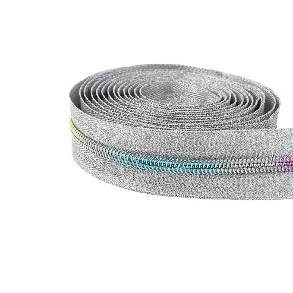 Zip Fastener 5# Silver/Gold/Black Good Flexibility Nylon Zipper Tape, Blue/Purple/Rose Red High Temperature Resistance Sliders 1pc(Silver Purple,1Meter)
