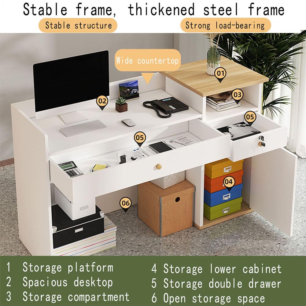 Weiße Empfangstheke mit Kassentisch-Funktion - Stabile Rezeption aus Holz & Metall für Geschäfte,Hotel Small Bar Beauty Salon Bekleidungsgeschäft Kassierer Rezepti(Size:100x40x90cm,Color:warm weiß)