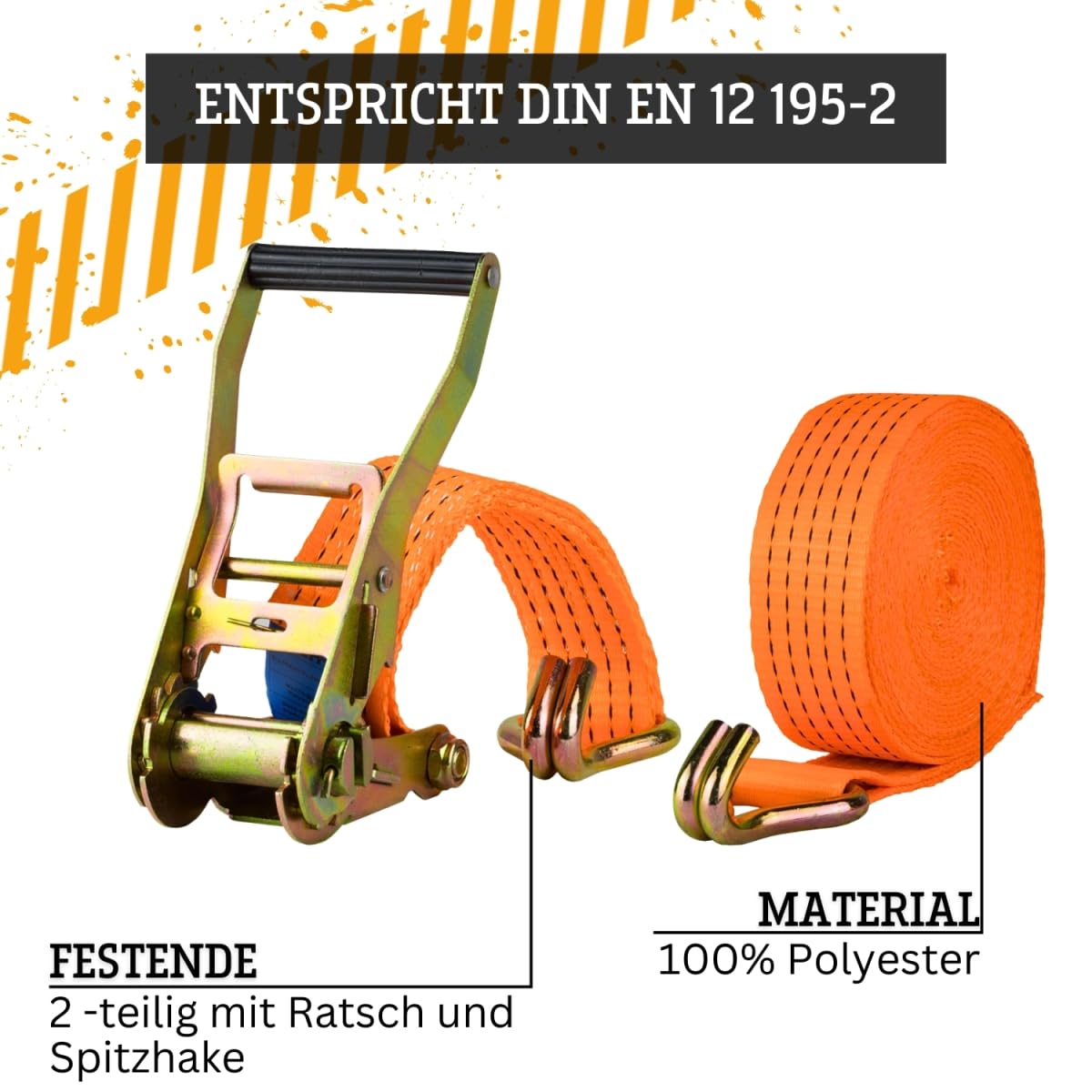 Safetytex Spanngurt zweiteilig 5t 10m 2500kg 5000 kg daN Zurrgurte 2teilig LKW Anhänger 5 to 10 Meter (6 Stück)