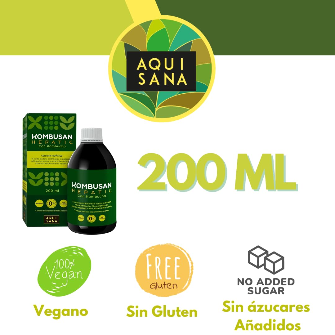 Kombusan Hepatic - Complemento Alimenticio a Base de Kombucha -Formato 200 ml- Favorece la Protección del Hígado - Ideal para Mejorar la Digestión - Alto Contenido en Vitaminas - Aquisana