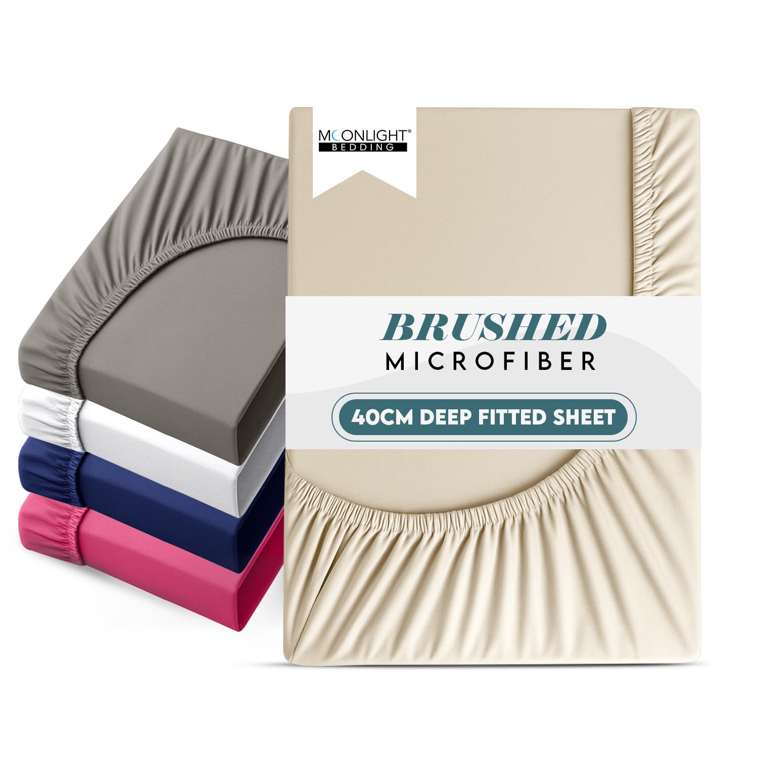 Moonlight Bedding Cream Fitted Sheet 40 Cm Extra Deep Pocket Bed Sheets 16 Inch Ultra Soft Bottom Sheet Brushed Microfiber Breathable Shrinkage And Fade Resistant (, Single)