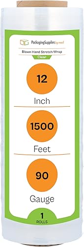 Miniatura 9 de PSBM - Envoltura elástica, 1 paquete, 12 pulgadas x 1500 pies, calibre 80, adherencia de plástico transparente, rollos de película elástica soplada