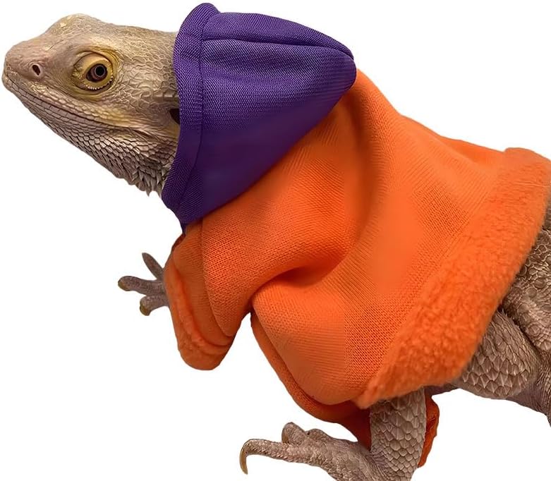 Lizard Clothes for Bearded Dragons Reptile Apparel Handmade Cotton Material Hoodies Gift for Lizard Small Animal Gecko Chameleon(Orange and purple)