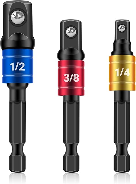 MAEXUS Impact Grade Socket Adapter/Extension Set, Turns Power Drill Into High Speed Nut Driver, 1/4", 3/8", and 1/2" Drive, Socket to Drill Adapter for Impact Drivers, Best Tools Gift for Men - Black